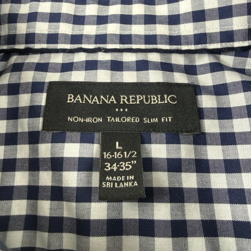 Banana Republic Shirt Mens L Blue Green Gingham Non-Iron Slim Fit Lot of 2 Dress